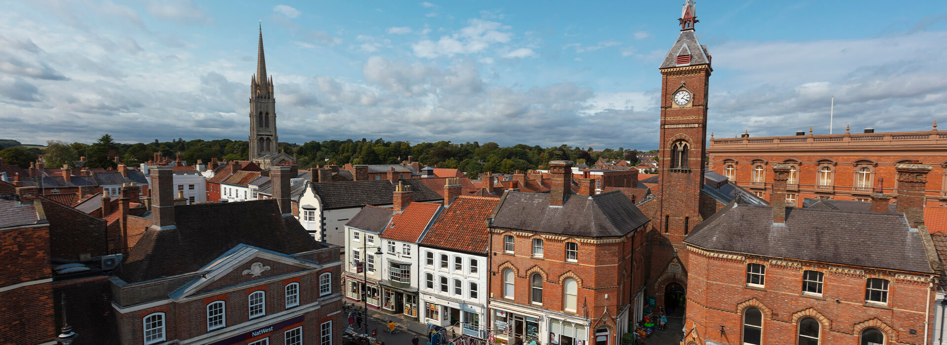 Skyline of Louth town centre including the clock tower and church