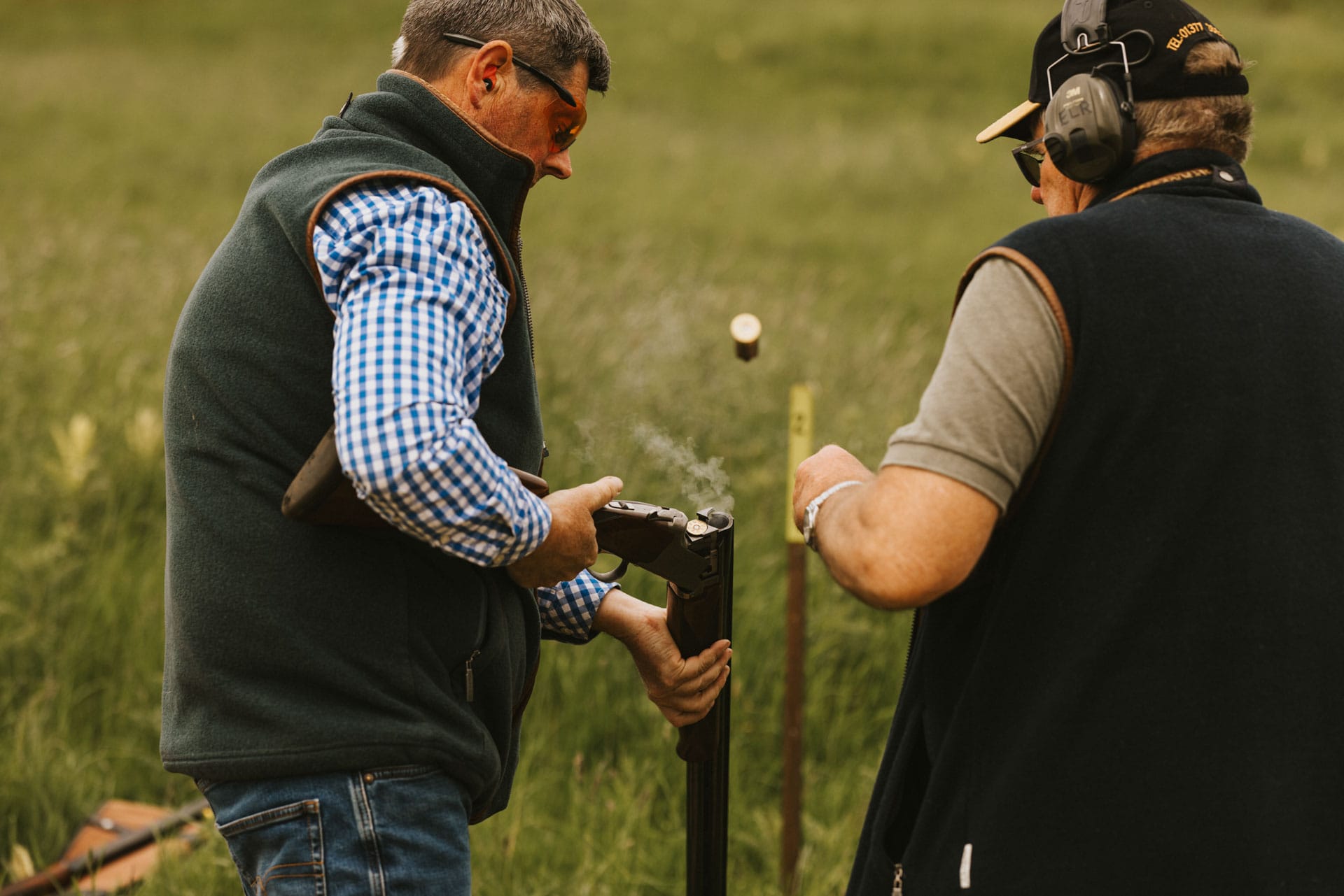 Shell flying out of the barrel after use