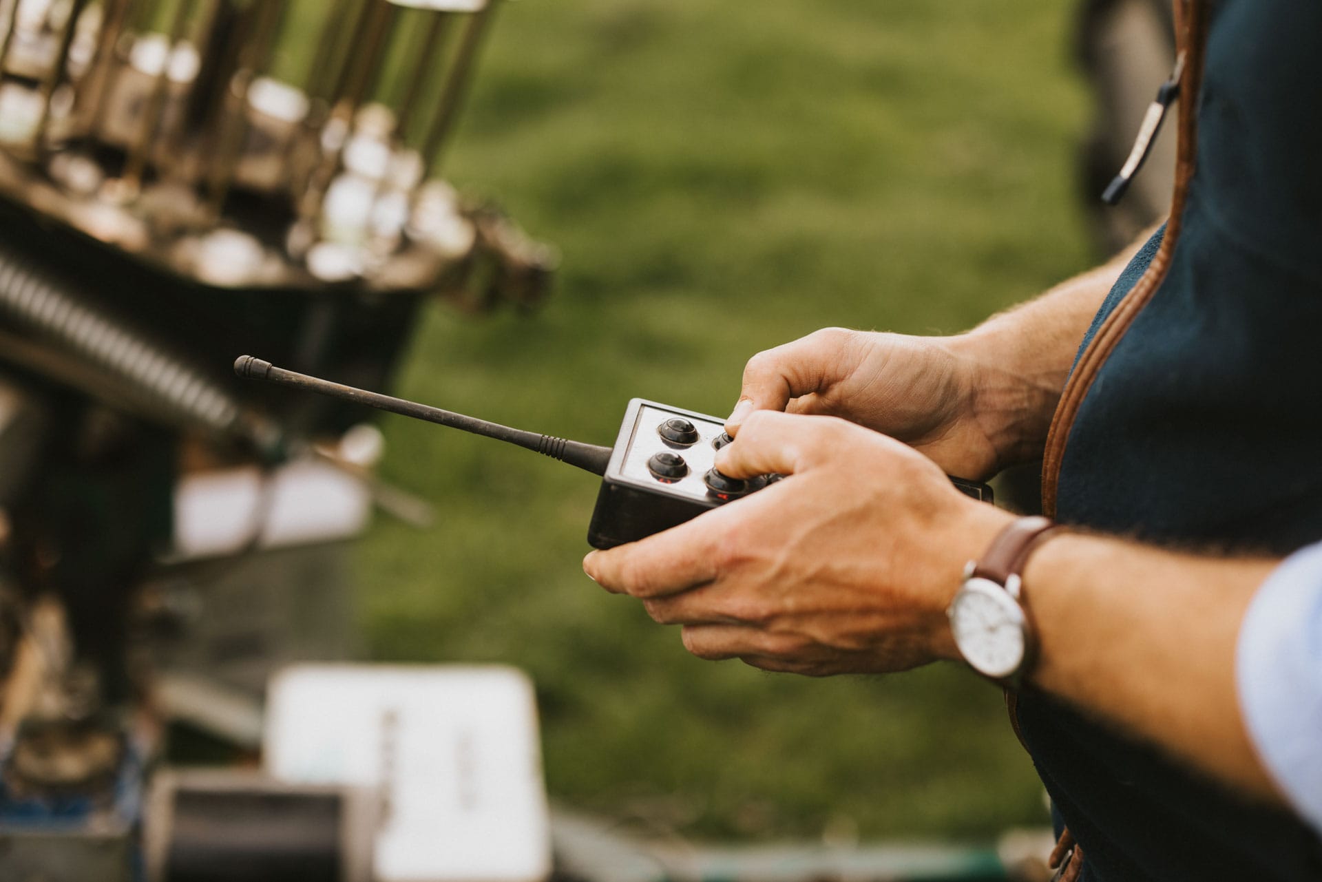 Clay trap being primed with the remote