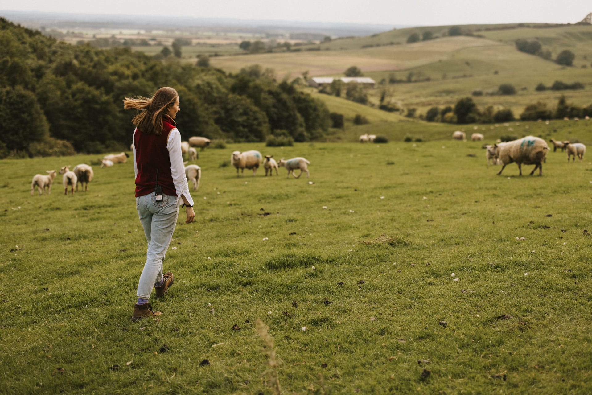 Natalie walking towards the Otby sheep flock